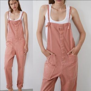 Pink jean Zara overalls